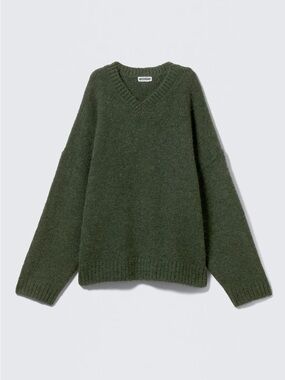 Weekday Olive Green V-Neck Knit Sweater